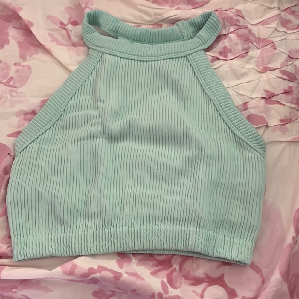 Aerie Light Blue Ribbed Halter Top